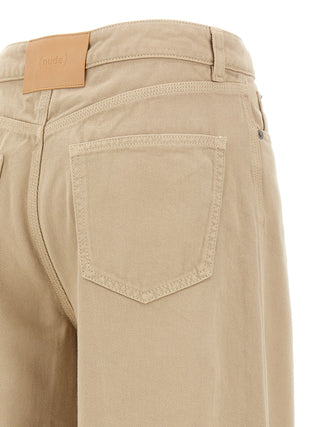 Beige Cotton Flared Pants