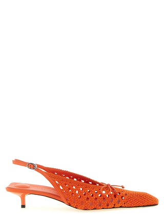Orange Polyester Mid Heel Pumps