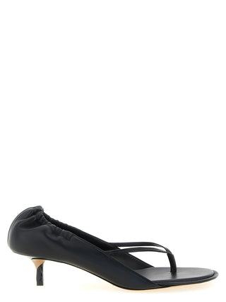 Black Lamb Leather Flat Sandals
