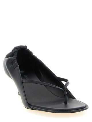 Black Lamb Leather Flat Sandals