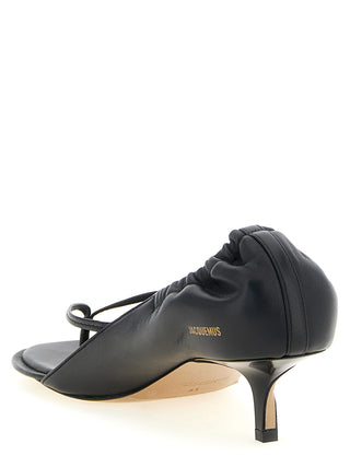 Black Lamb Leather Flat Sandals