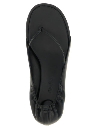 Black Lamb Leather Flat Sandals