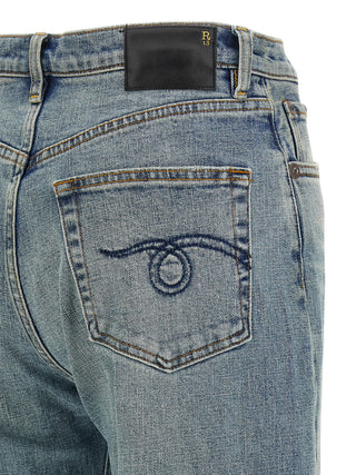 Blue Cotton Flared Jeans