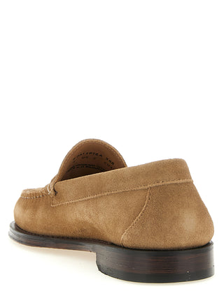 Beige Cowhide Slip-On Loafers