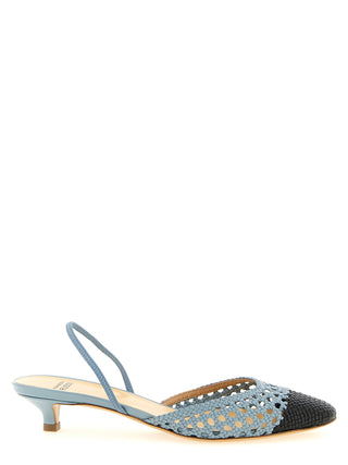 Blue Goatskin Mid Heel Pumps