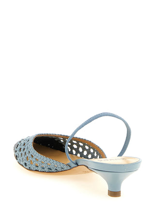 Blue Goatskin Mid Heel Pumps