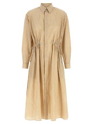 Beige Cotton Midi Dress
