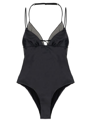 Black Polyester One-Piece Swimsuit