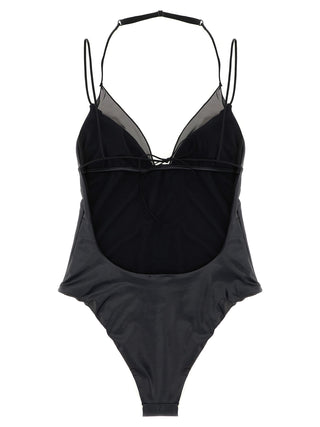 Black Polyester One-Piece Swimsuit