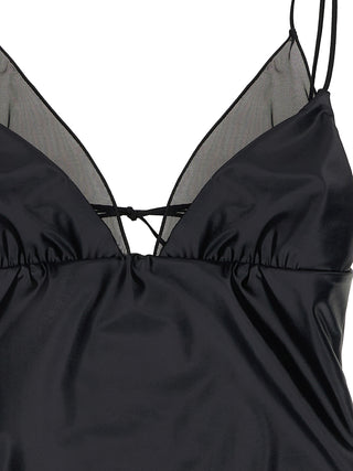Black Polyester One-Piece Swimsuit