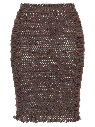 Brown Polyester Midi Skirt
