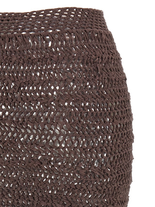 Brown Polyester Midi Skirt
