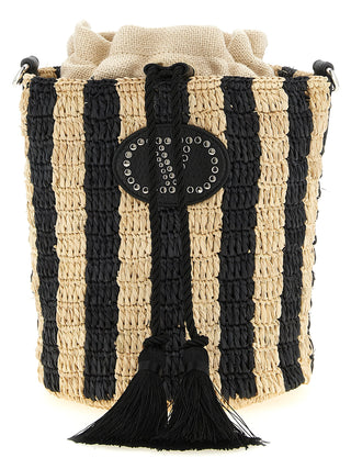 Bolso de hombro de paja negro