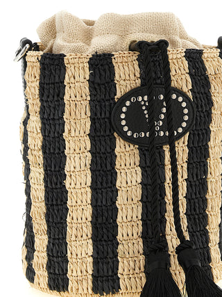 Bolso de hombro de paja negro