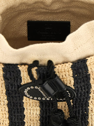 Bolso de hombro de paja negro