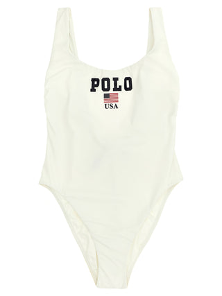 White Nylon One-Piece Swimsuit