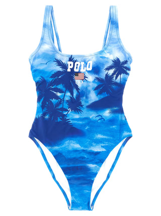 Blue Nylon One-Piece Swimsuit