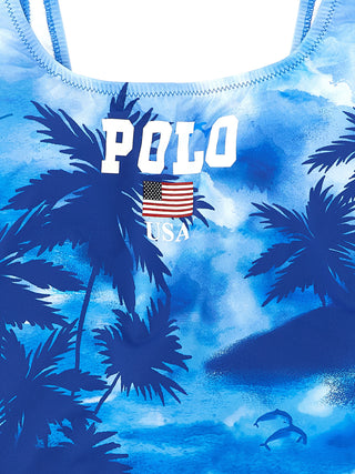 Blue Nylon One-Piece Swimsuit