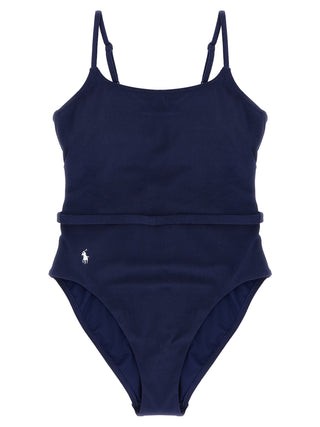 Blue Polyester One-Piece Swimsuit