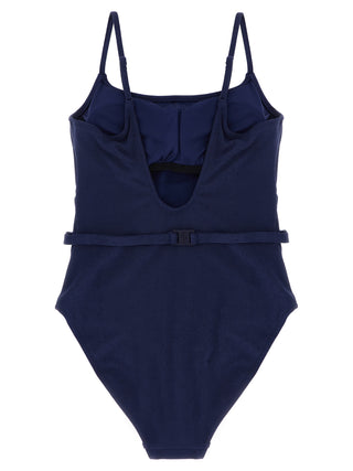 Blue Polyester One-Piece Swimsuit