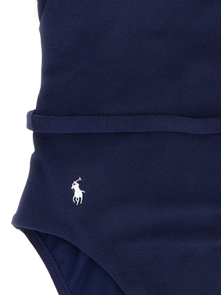 Blue Polyester One-Piece Swimsuit