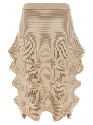 Beige Polyester Midi Skirt