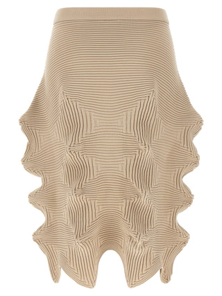 Beige Polyester Midi Skirt