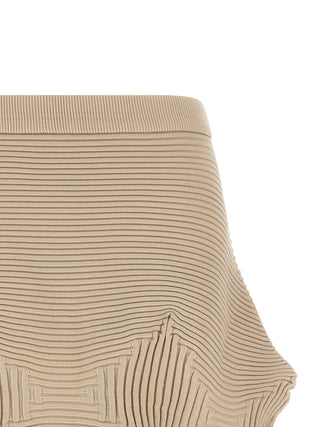 Beige Polyester Midi Skirt