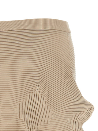 Beige Polyester Midi Skirt