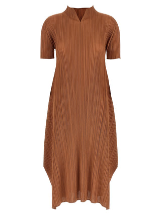 Brown Polyester Midi Dress