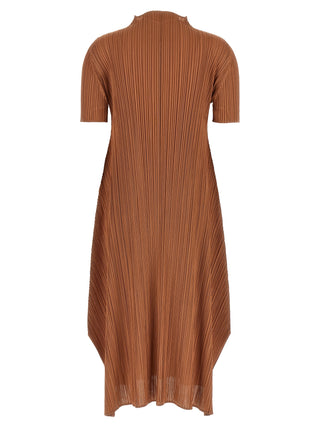 Brown Polyester Midi Dress