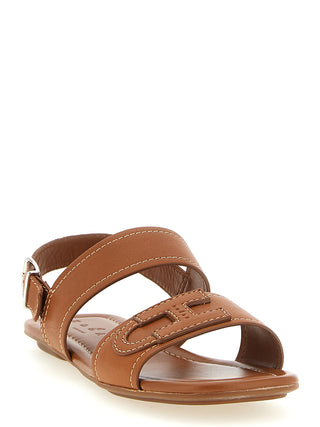 Brown Calfskin Flat Sandals