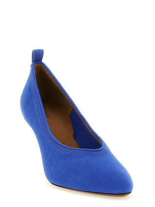 Blue Cotton Mid Heel Pumps