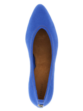 Blue Cotton Mid Heel Pumps