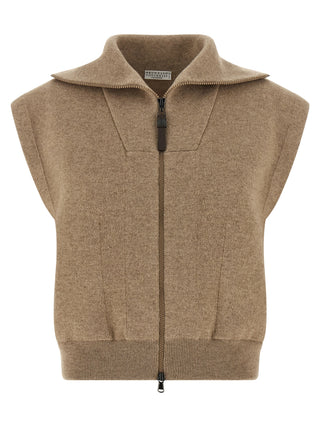 Beige Cashmere Sleeveless Jacket