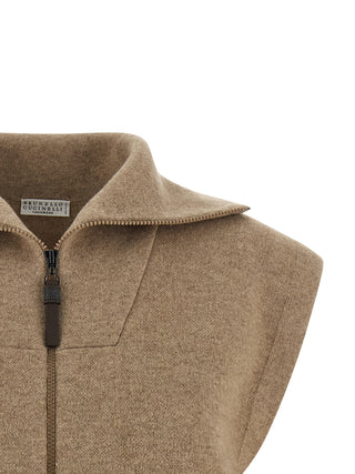 Beige Cashmere Sleeveless Jacket