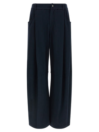 Blue Cotton Casual Pants