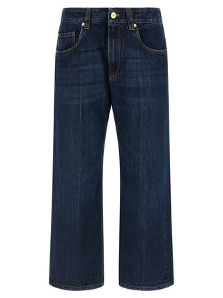 Jeans azules de algodón recortados