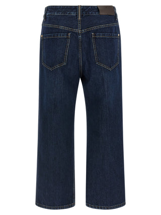 Jeans azules de algodón recortados