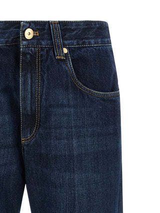 Jeans azules de algodón recortados