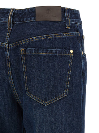 Jeans azules de algodón recortados