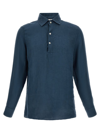 Blue Linen Polo Shirt