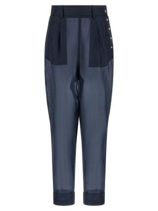 Blue Silk Casual Pants