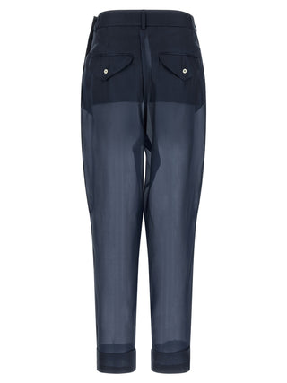 Blue Silk Casual Pants