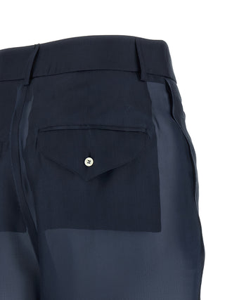 Blue Silk Casual Pants