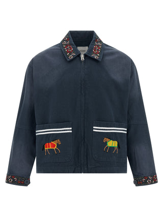 Blue Cotton Full-Length Jacket