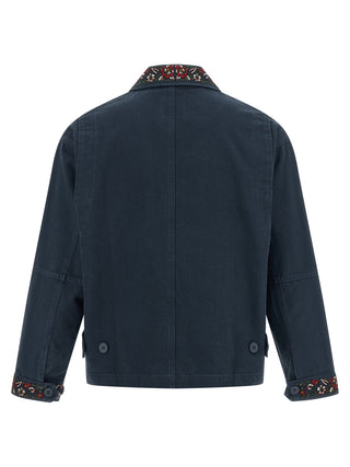 Blue Cotton Full-Length Jacket