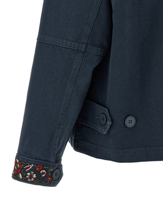 Blue Cotton Full-Length Jacket