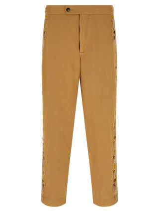 Beige Cotton Casual Pants