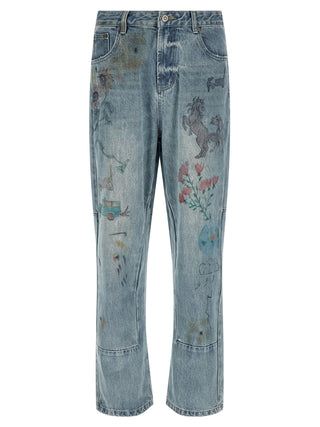 Jeans de pierna recta de algodón azul